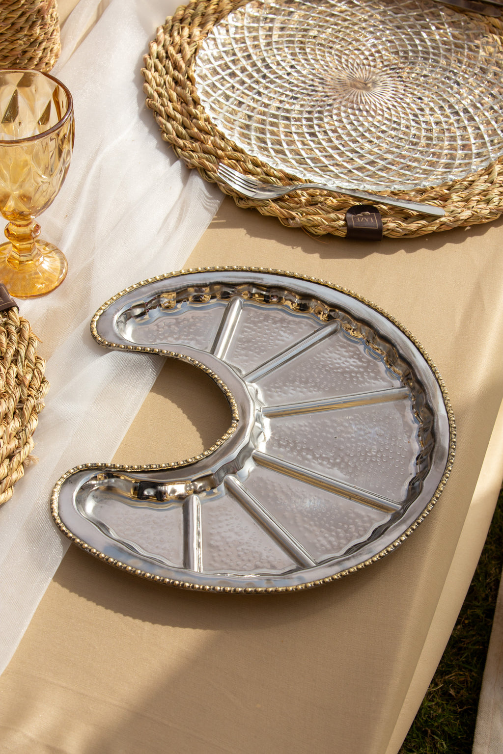 Crescent Royale Serving Tray — Copper, Gold Plated