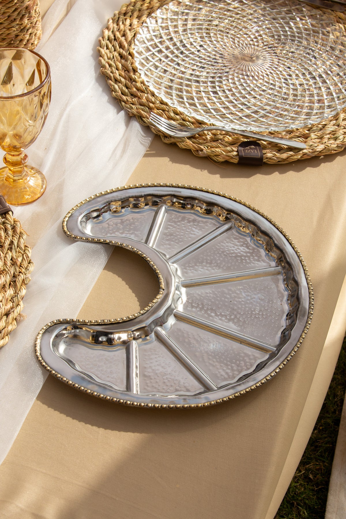 Crescent Royale Serving Tray — Copper, Gold Plated