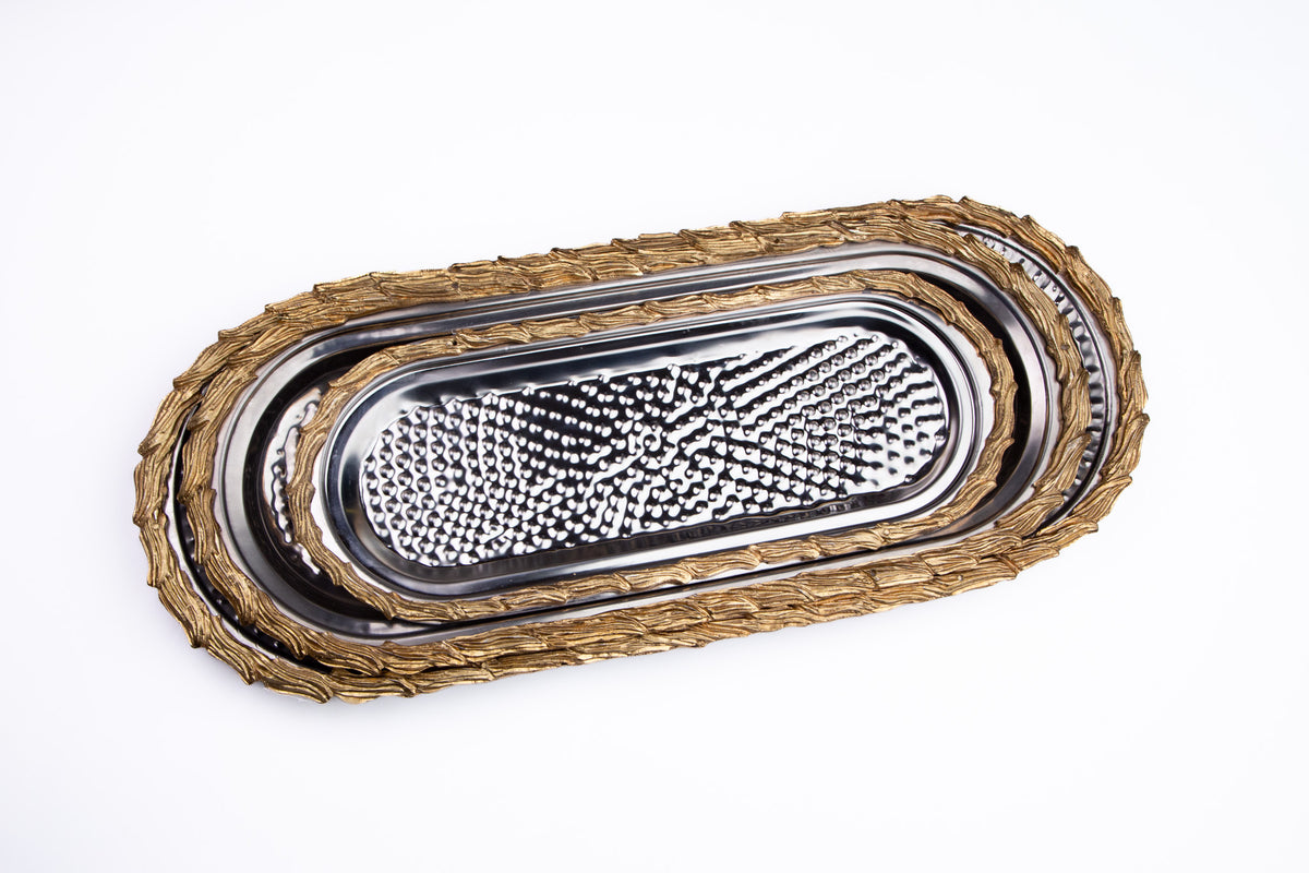 Oblong Serving Tray Set — Copper, Gold & Silver Plated